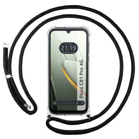 Funda Colgante Transparente para Xiaomi Poco C81 Pro 4G con Cordon Negro