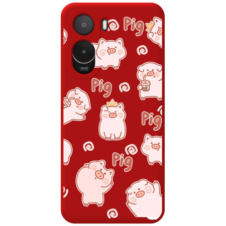 Funda Silicona Líquida Roja para Xiaomi Poco C81 Pro 4G diseño Cerdos Dibujos