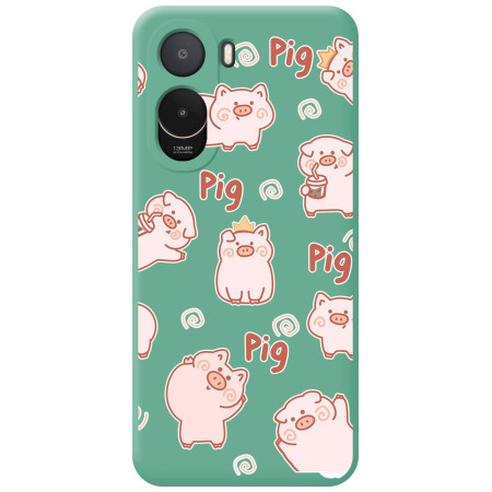 Funda Silicona Líquida Verde para Xiaomi Poco C81 Pro 4G diseño Cerdos Dibujos