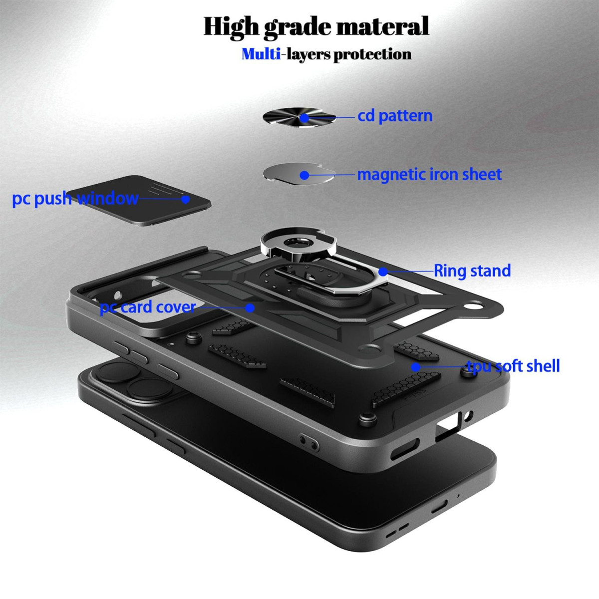 Funda Tough Armor con Anillo Giratorio Negra para Xiaomi 17T 5G