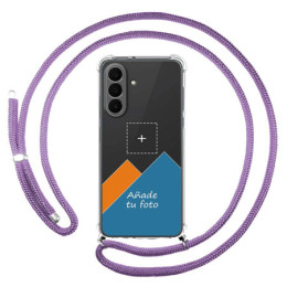 Personaliza tu Funda Colgante Transparente para Samsung Galaxy A27 5G con Cordon Morado Dibujo Personalizada