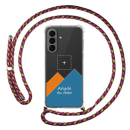 Personaliza tu Funda Colgante Transparente para Samsung Galaxy A27 5G con Cordon Rosa / Dorado Dibujo Personalizada