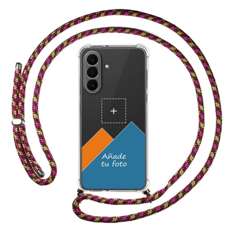 Personaliza tu Funda Colgante Transparente para Samsung Galaxy A27 5G con Cordon Rosa / Dorado Dibujo Personalizada