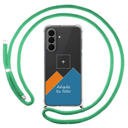 Personaliza tu Funda Colgante Transparente para Samsung Galaxy A27 5G con Cordon Verde Agua Dibujo Personalizada