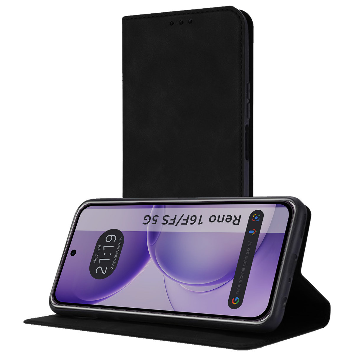 Funda Libro de Polipiel con tarjetero para Oppo Reno 16 FS / 16FS 5G color Negra