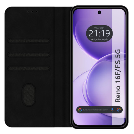 Funda Libro de Polipiel con tarjetero para Oppo Reno 16 FS / 16FS 5G color Negra