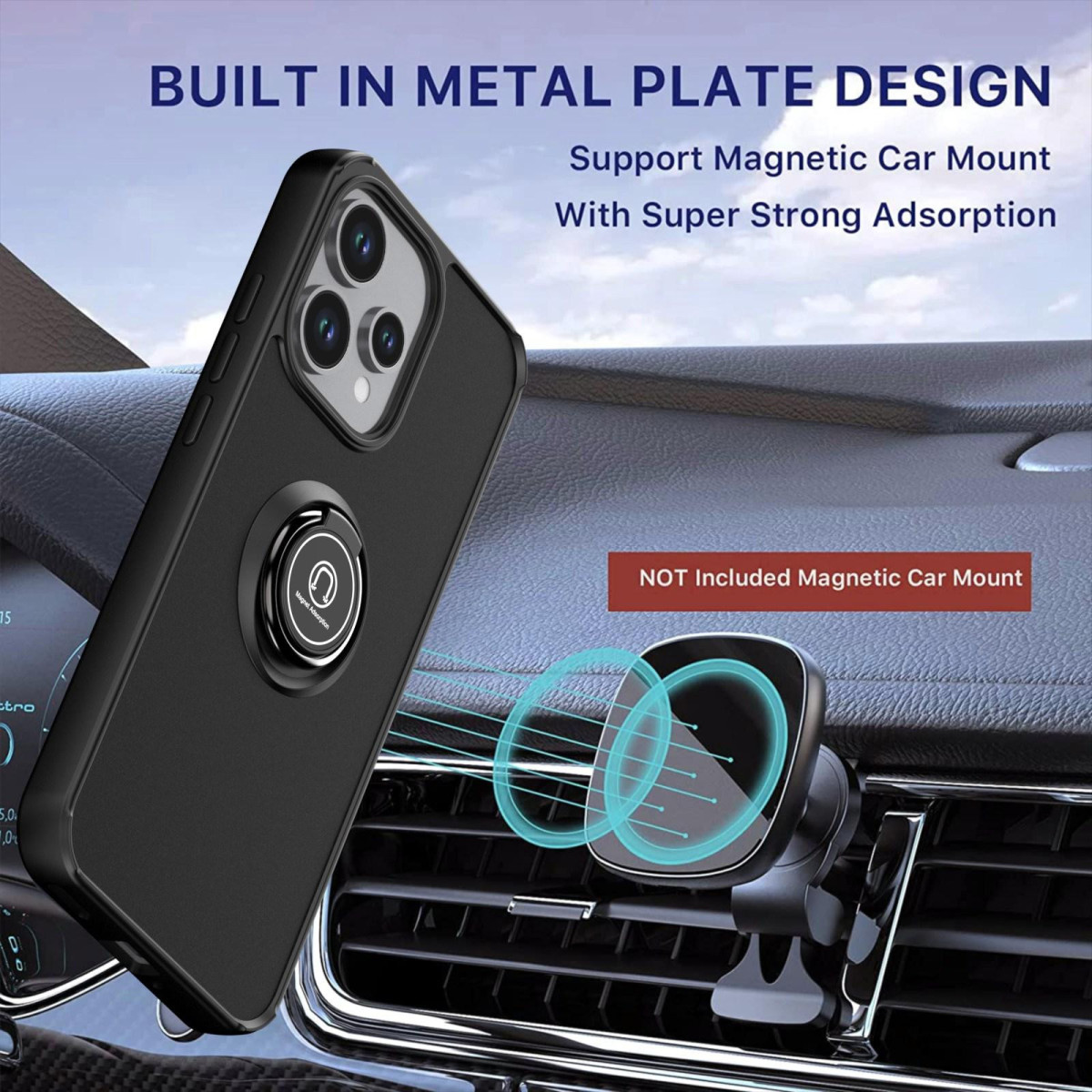 Funda Mate con Borde Negro y Anillo Giratorio 360 para Oppo Reno 16 FS / 16FS 5G