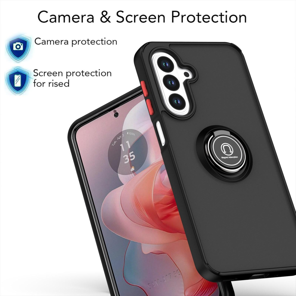 Funda Mate con Borde Negro y Anillo Giratorio 360 para Samsung Galaxy A27 5G