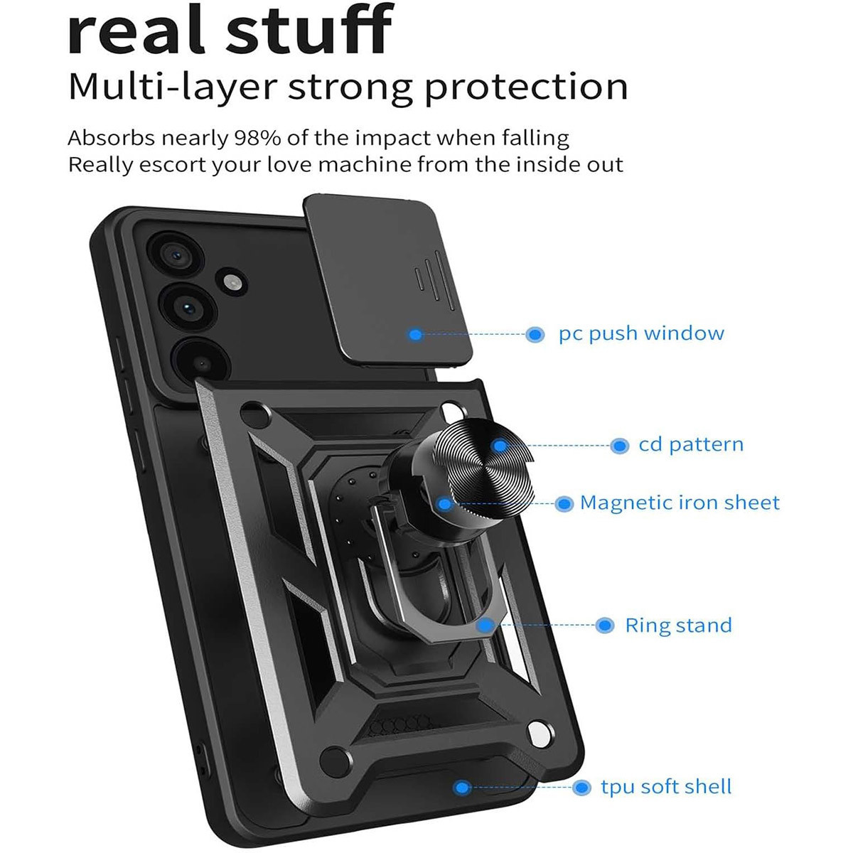 Funda Tough Armor con Anillo Giratorio Negra para Samsung Galaxy A27 5G