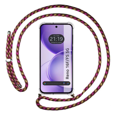 Funda Colgante Transparente para Oppo Reno 16 F / 16F 5G con Cordon Rosa / Dorado