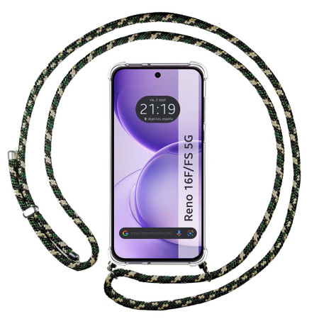 Funda Colgante Transparente para Oppo Reno 16 FS / 16FS 5G con Cordon Verde / Dorado