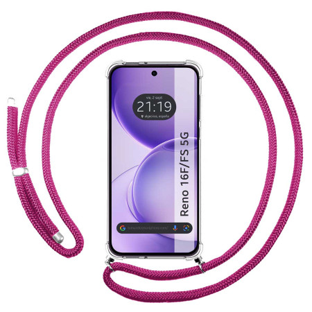 Funda Colgante Transparente para Oppo Reno 16 FS / 16FS 5G con Cordon Rosa Fucsia