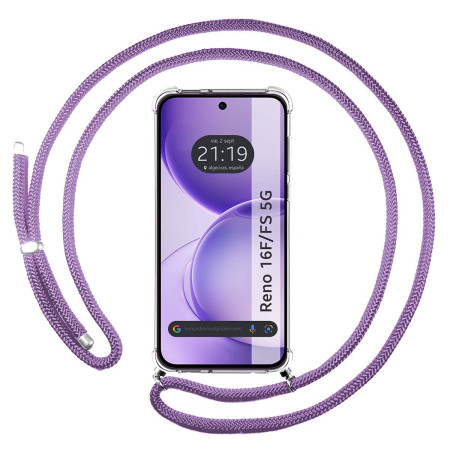 Funda Colgante Transparente para Oppo Reno 16 FS / 16FS 5G con Cordon Morado