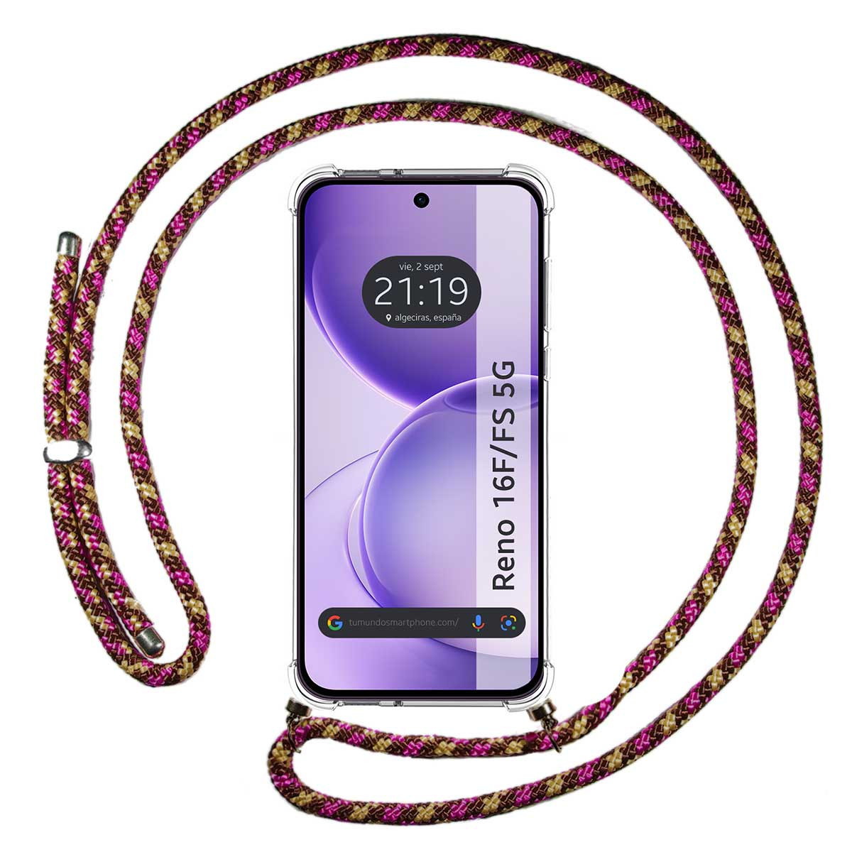 Funda Colgante Transparente para Oppo Reno 16 FS / 16FS 5G con Cordon Rosa / Dorado