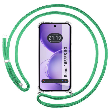 Funda Colgante Transparente para Oppo Reno 16 FS / 16FS 5G con Cordon Verde Agua