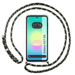 Funda Colgante Transparente para Samsung Galaxy A27 5G con Cordon Verde / Dorado