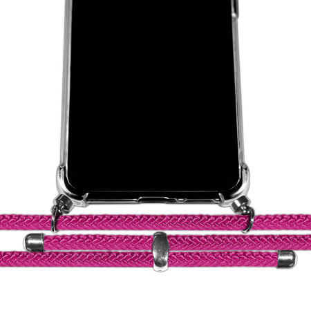 Funda Colgante Transparente para Samsung Galaxy A27 5G con Cordon Rosa Fucsia