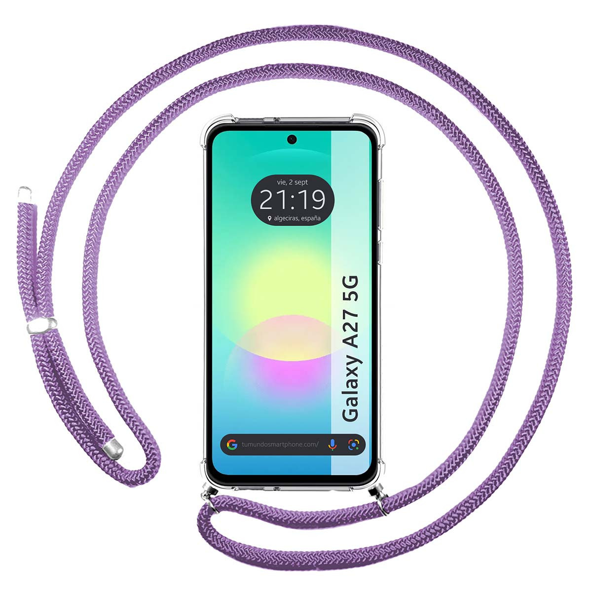 Funda Colgante Transparente para Samsung Galaxy A27 5G con Cordon Morado