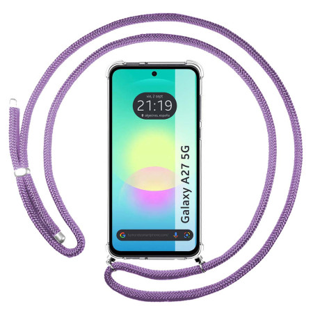 Funda Colgante Transparente para Samsung Galaxy A27 5G con Cordon Morado