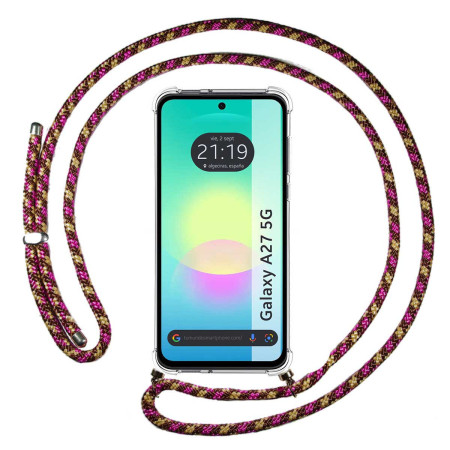 Funda Colgante Transparente para Samsung Galaxy A27 5G con Cordon Rosa / Dorado