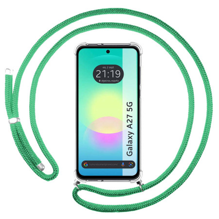 Funda Colgante Transparente para Samsung Galaxy A27 5G con Cordon Verde Agua