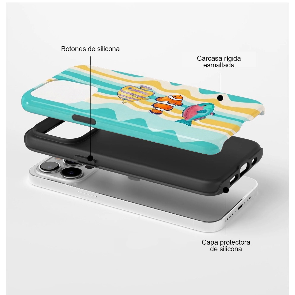 Funda Tough Magnética para Iphone 15 (6.1) Doble Capa diseño Peces 01 Dibujos