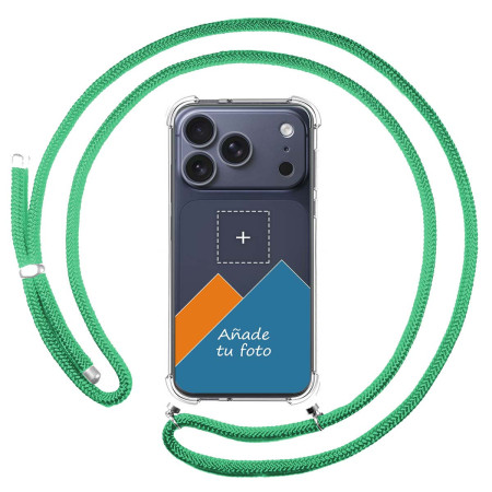 Personaliza tu Funda Colgante Transparente para iPhone 18 Pro (6.3) con Cordon Verde Agua Dibujo Personalizada