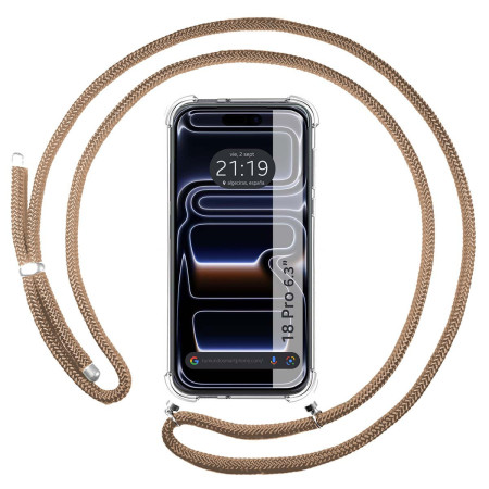 Funda Colgante Transparente para iPhone 18 Pro (6.3) con Cordon Camel