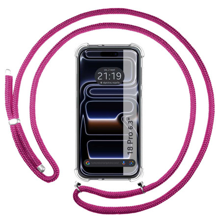 Funda Colgante Transparente para iPhone 18 Pro (6.3) con Cordon Rosa Fucsia