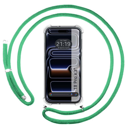 Funda Colgante Transparente para iPhone 18 Pro (6.3) con Cordon Verde Agua