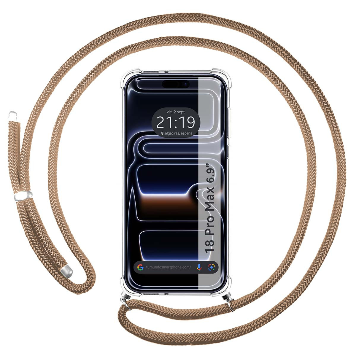 Funda Colgante Transparente para iPhone 18 Pro Max (6.9) con Cordon Camel