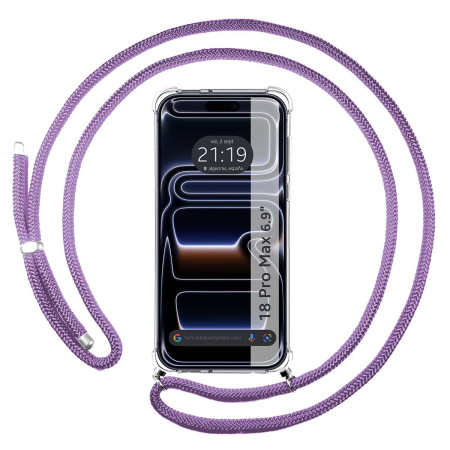 Funda Colgante Transparente para iPhone 18 Pro Max (6.9) con Cordon Morado