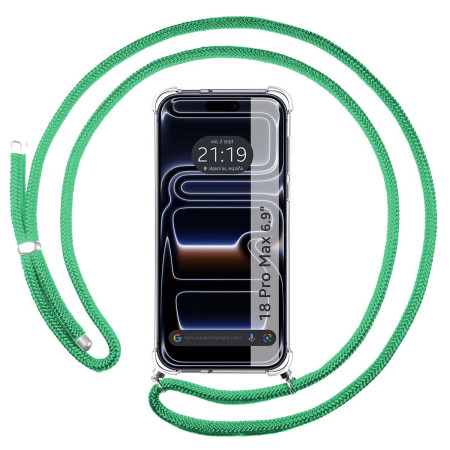 Funda Colgante Transparente para iPhone 18 Pro Max (6.9) con Cordon Verde Agua
