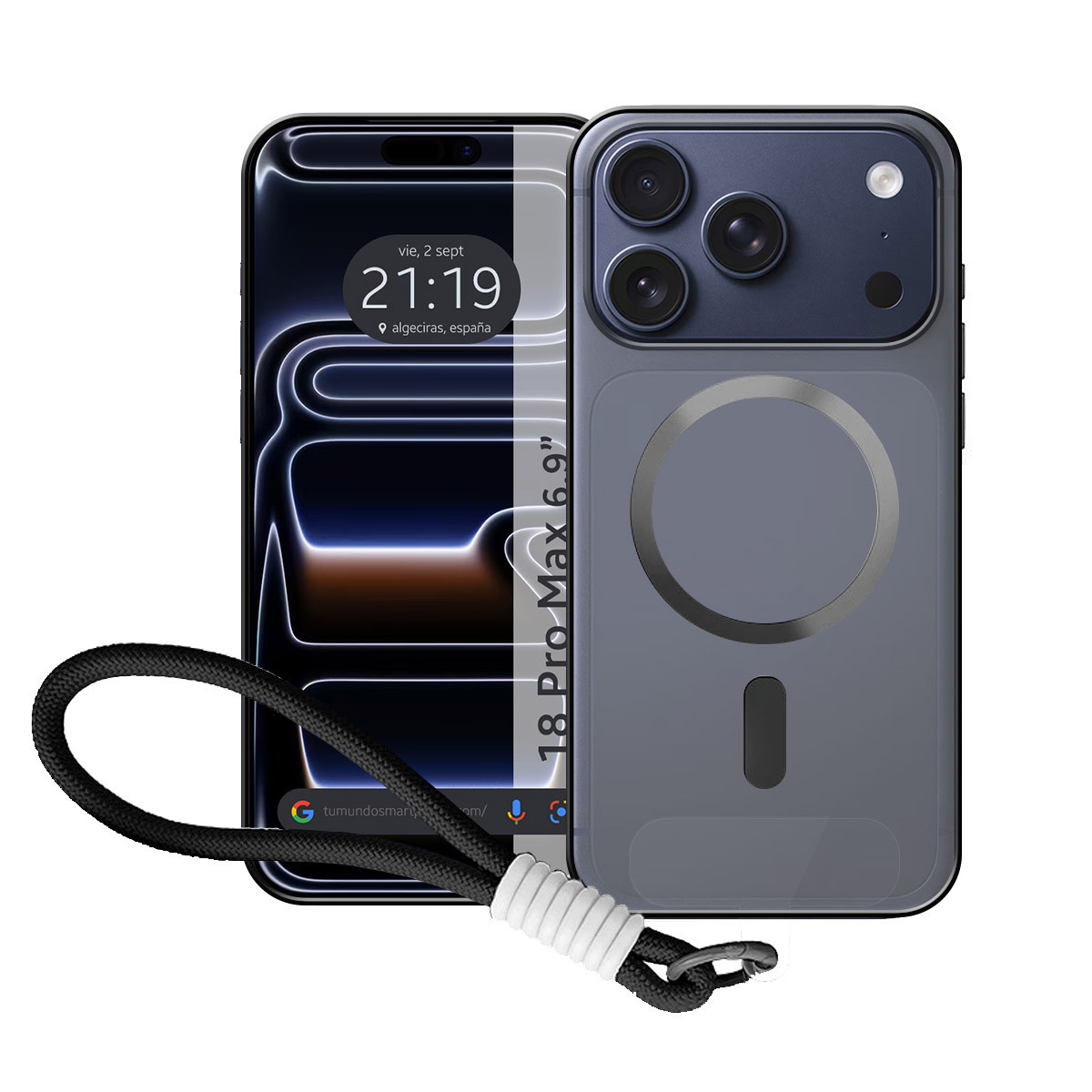 Funda Magnética para iPhone 18 Pro Max (6.9) Compatible con MagSafe, Bordes Negra y Correa de Seguridad