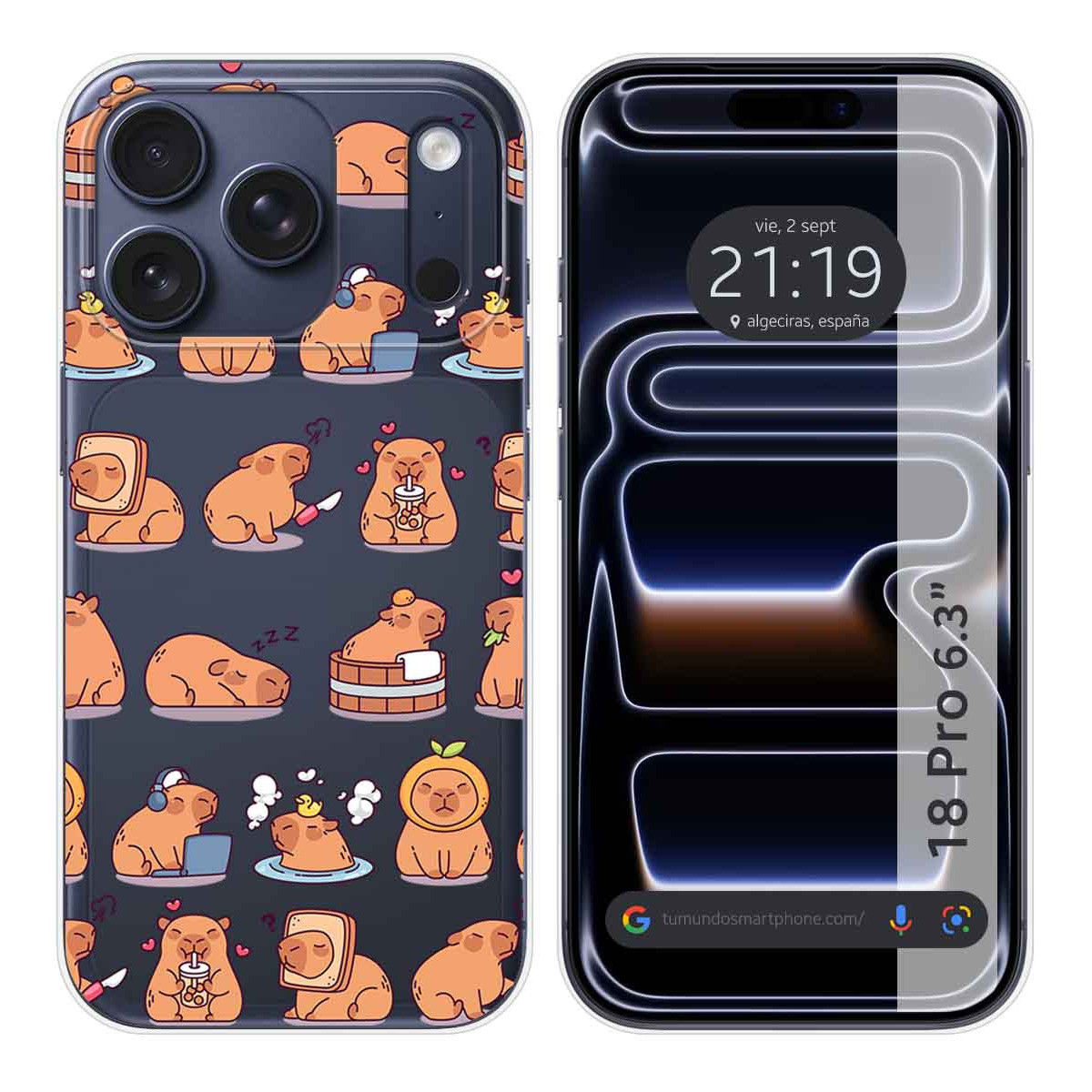 Funda Silicona Transparente para iPhone 18 Pro (6.3) diseño Capibara 01 Dibujos