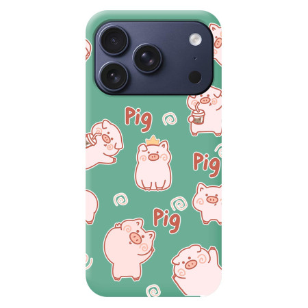 Funda Silicona Líquida Verde para iPhone 18 Pro (6.3) diseño Cerdos Dibujos