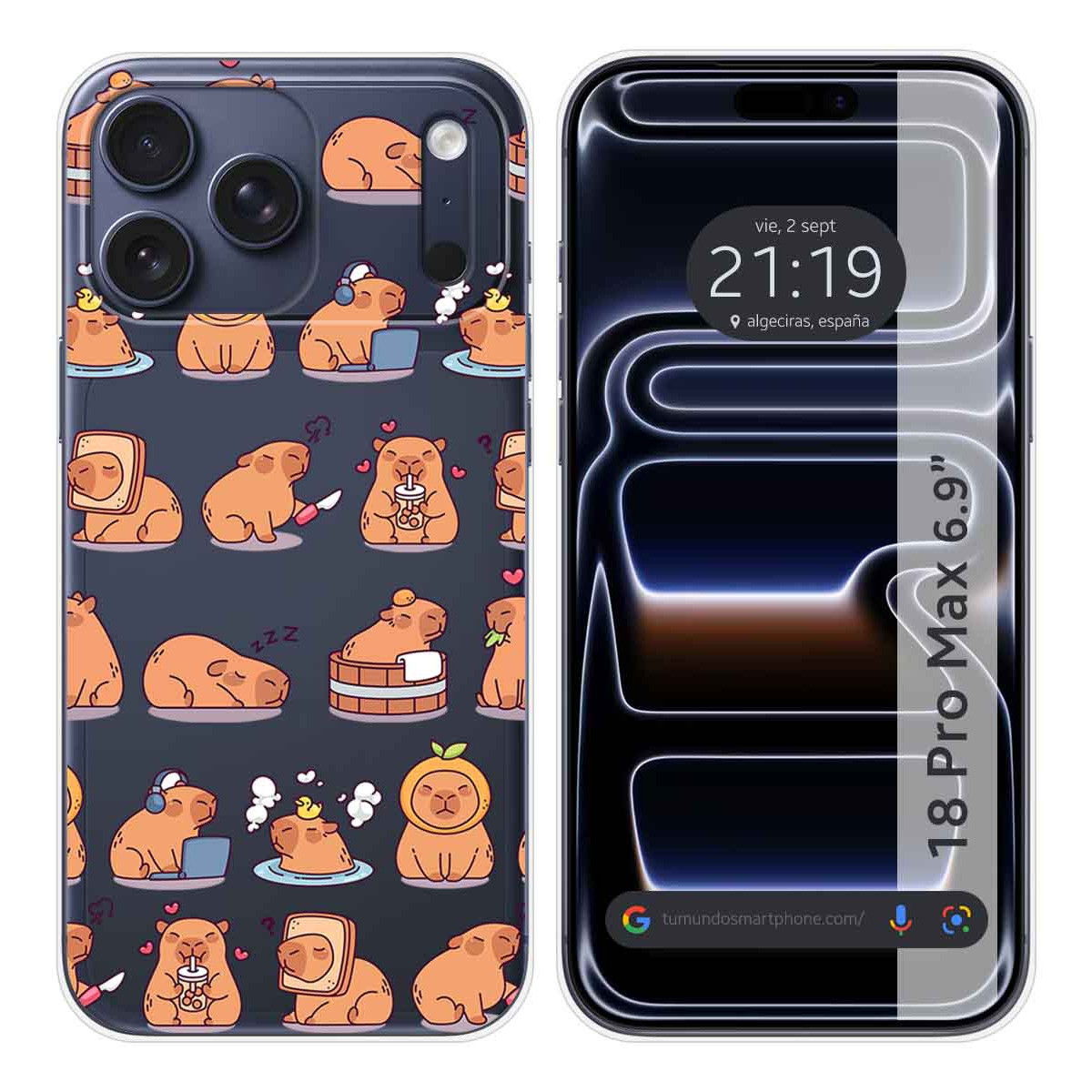 Funda Silicona Transparente para iPhone 18 Pro Max (6.9) diseño Capibara 01 Dibujos