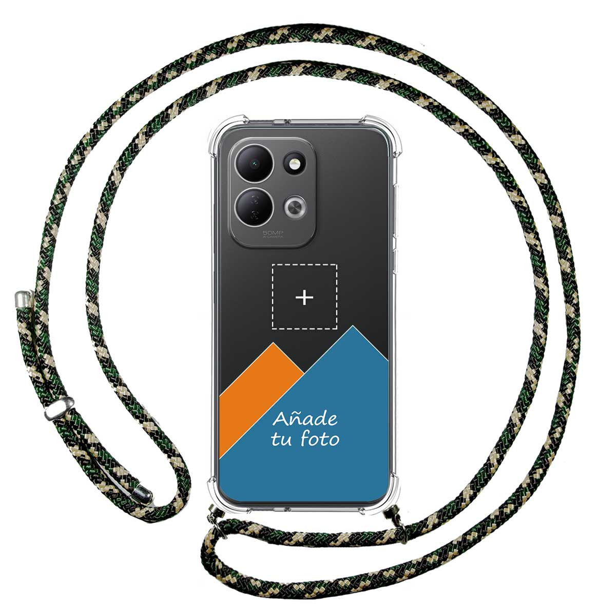 Personaliza tu Funda Colgante Transparente para Xiaomi Redmi 17 4G / 5G con Cordon Verde / Dorado Dibujo Personalizada