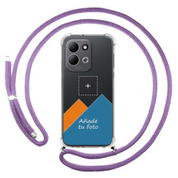 Personaliza tu Funda Colgante Transparente para Xiaomi Redmi 17 4G / 5G con Cordon Morado Dibujo Personalizada