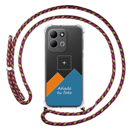Personaliza tu Funda Colgante Transparente para Xiaomi Redmi 17 4G / 5G con Cordon Rosa / Dorado Dibujo Personalizada