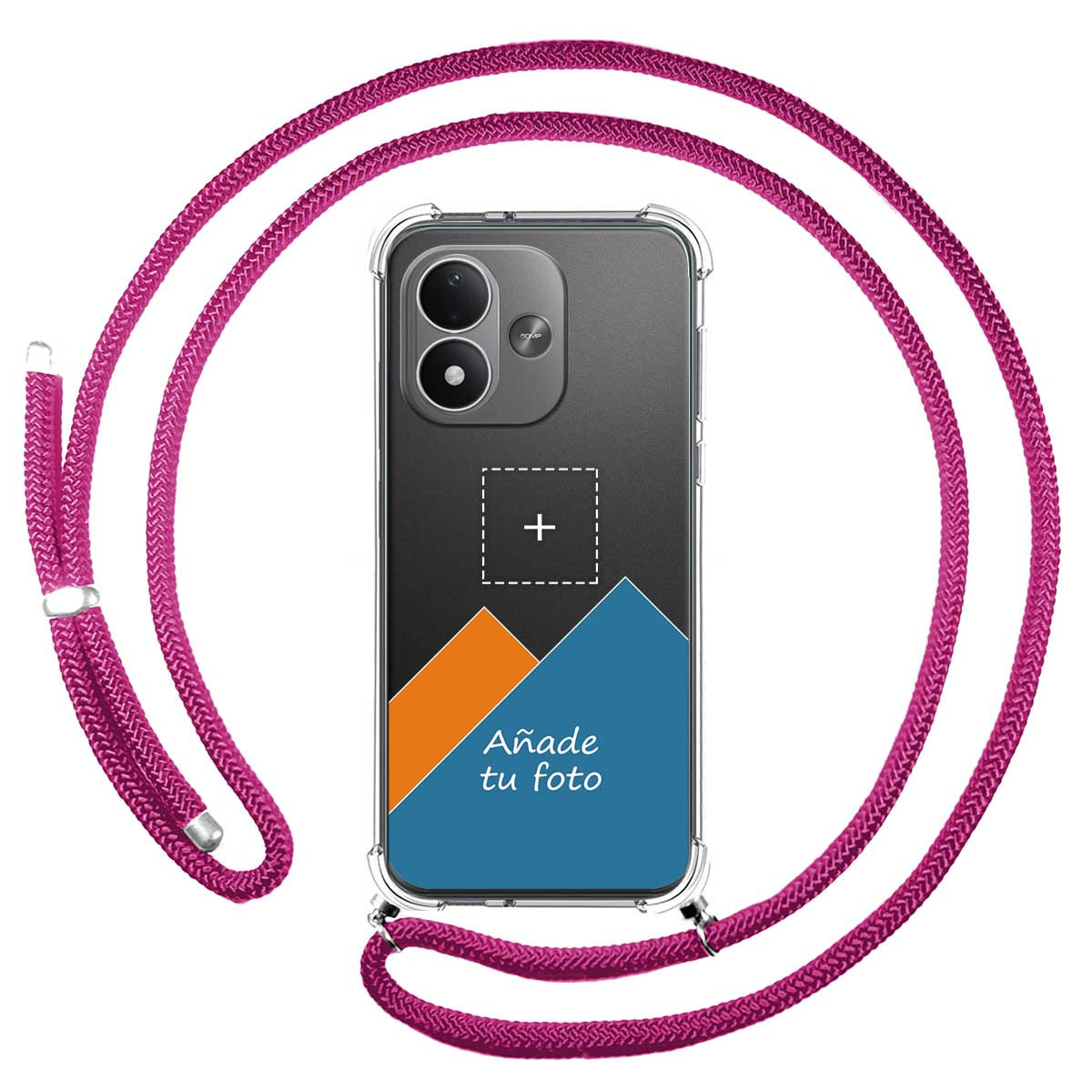 Personaliza tu Funda Colgante Transparente para Xiaomi Redmi Note 17 4G / 5G con Cordon Rosa Fucsia Dibujo Personalizada