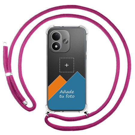 Personaliza tu Funda Colgante Transparente para Xiaomi Redmi Note 17 4G / 5G con Cordon Rosa Fucsia Dibujo Personalizada