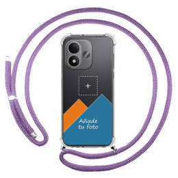 Personaliza tu Funda Colgante Transparente para Xiaomi Redmi Note 17 4G / 5G con Cordon Morado Dibujo Personalizada