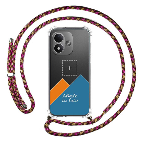 Personaliza tu Funda Colgante Transparente para Xiaomi Redmi Note 17 4G / 5G con Cordon Rosa / Dorado Dibujo Personalizada