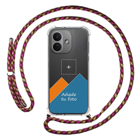 Personaliza tu Funda Colgante Transparente para Xiaomi Redmi Note 17 Pro 5G con Cordon Rosa / Dorado Dibujo Personalizada