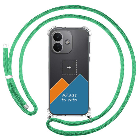 Personaliza tu Funda Colgante Transparente para Xiaomi Redmi Note 17 Pro 5G con Cordon Verde Agua Dibujo Personalizada
