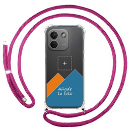 Personaliza tu Funda Colgante Transparente para Xiaomi Redmi Note 17 Pro Max 5G con Cordon Rosa Fucsia Dibujo Personalizada