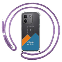 Personaliza tu Funda Colgante Transparente para Xiaomi Redmi Note 17 Pro Max 5G con Cordon Morado Dibujo Personalizada
