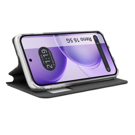 Funda Libro Soporte con Ventana para Oppo Reno 16 5G color Negra