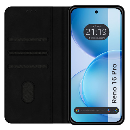 Funda Libro de Polipiel con tarjetero para Oppo Reno 16 Pro 5G color Negra